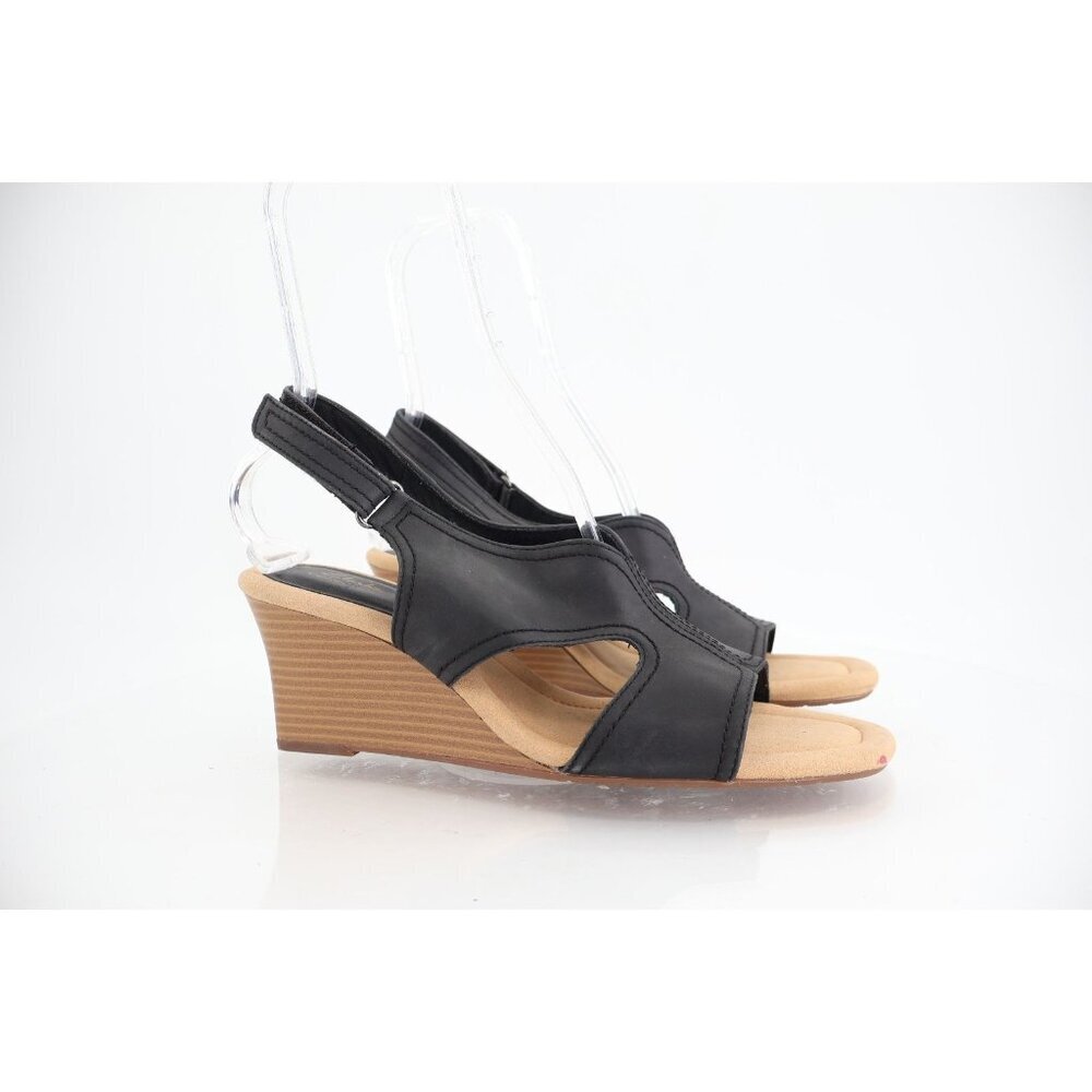 Clarks Women's Kyarra Aster Womens Size 11 M Black Leather Wedge Slingback